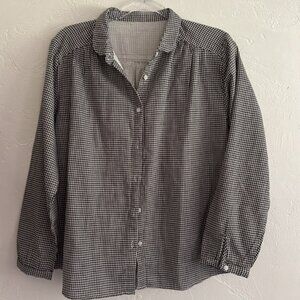 Black White Gingham Checked Cotton Button Down Shirt Large
